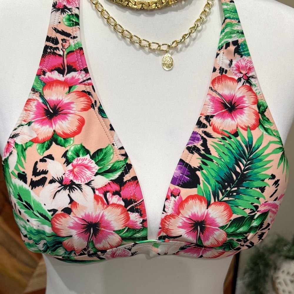 Tropical Pink Floral Halter Bikini Set - Picture 2 of 5